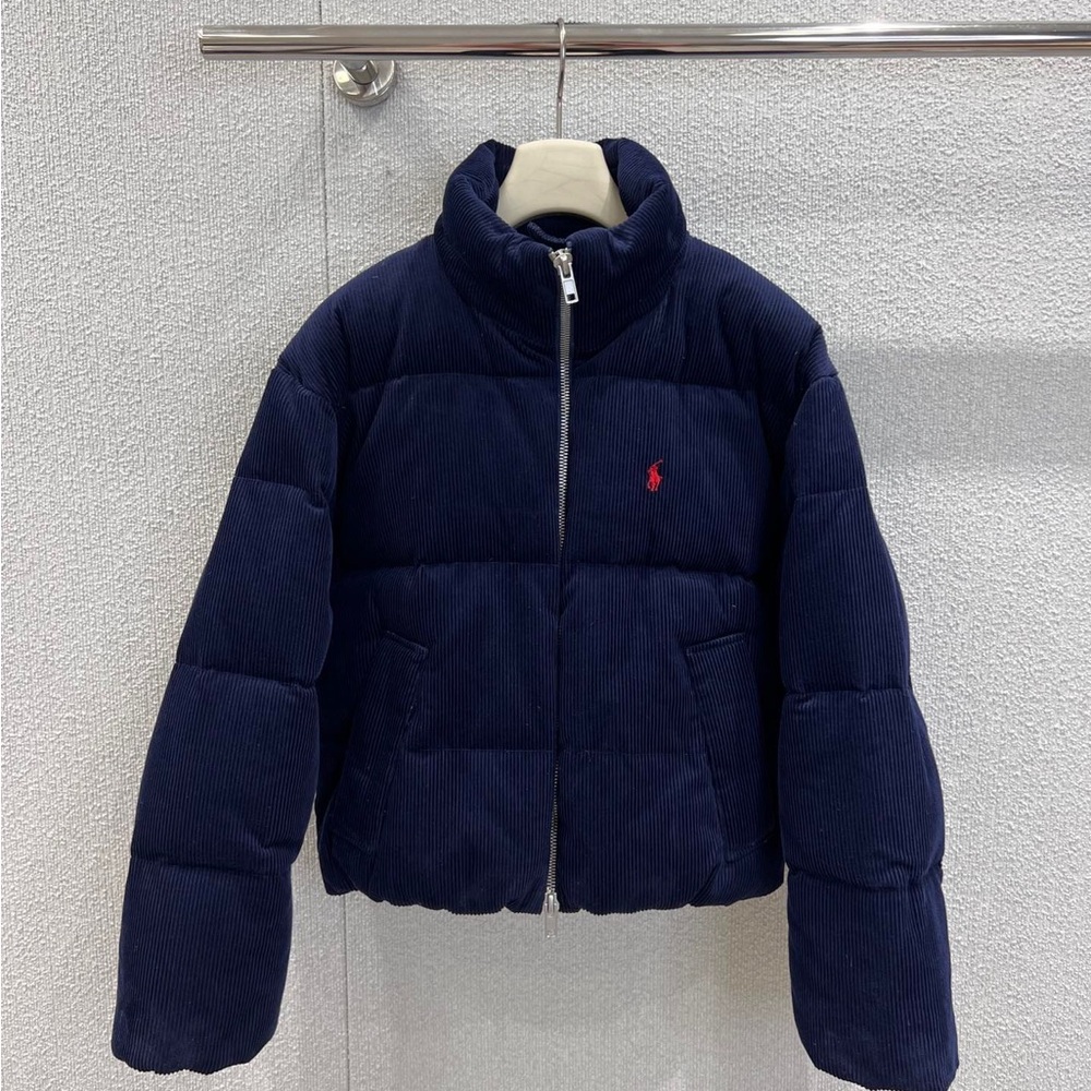 Ralph Lauren Navy Corduroy Puffer Jacket with Red Polo Logo
